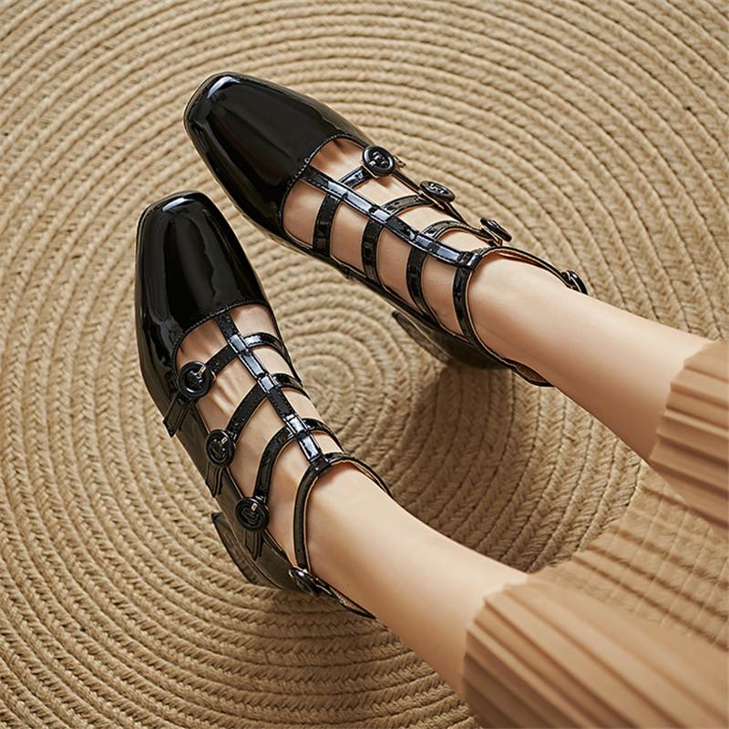Fashion New Spring/summer PU Leather Mary Jane Dance Shoes for Women Fashion Gladiator Shoes Women Chunky Heels Square Toe Women Pumps