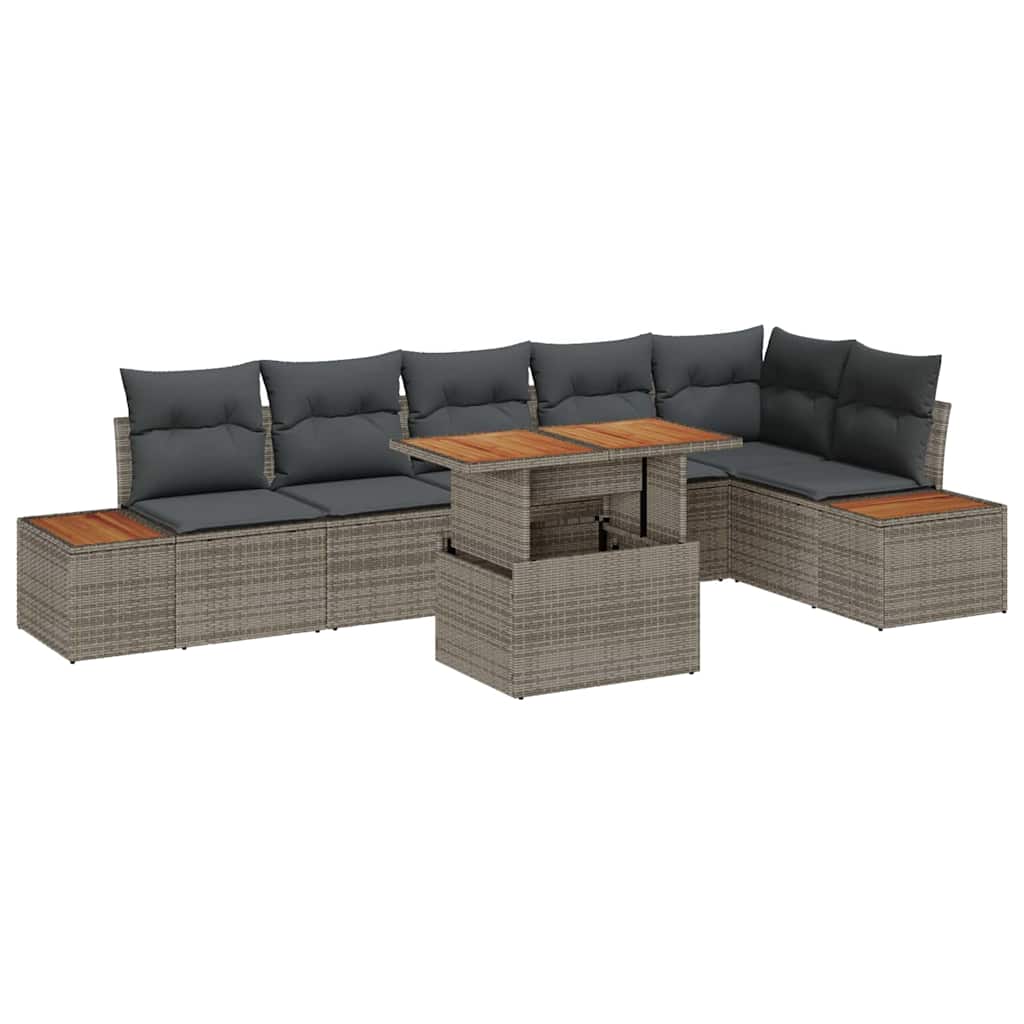 Garden Sofa Set with Storage 7 Pcs Grey Poly Rattan