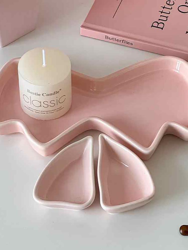 Pink Bow Ceramic Dessert Cake Plate CreativeJewellery Storage Tray Cute Storage Ornaments Decorative Girls Gift