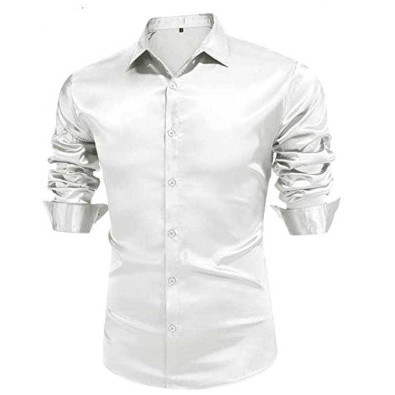 Fashion British Men's Glossy Solid Color Breathable Business Casual Long-sleeved Shirt Men's Lapel Long-sleeved  Glossy Top