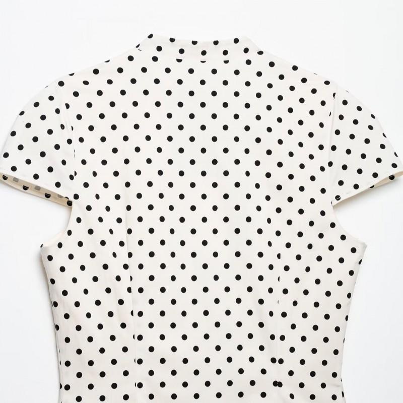 2026 Womens Street Fashion Polka Dot Pocket Cotton Short Sleeve Shirt