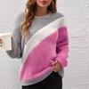 Women's Fashion Casual Round Neck Contrasting Color Drop Shoulder Sleeve Fleece Long Sleeve Pullover Top