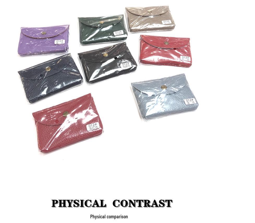 Top Grain Leather Snap Closure Coin Purse & ID Holder, Mini Lychee Pattern Card Holder for Men & Women