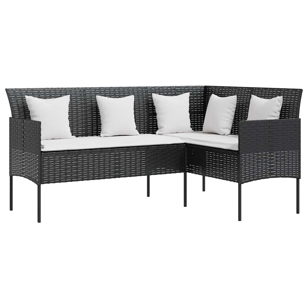 5 Piece L Shaped Sofa Set with Cushions Poly Rattan Black