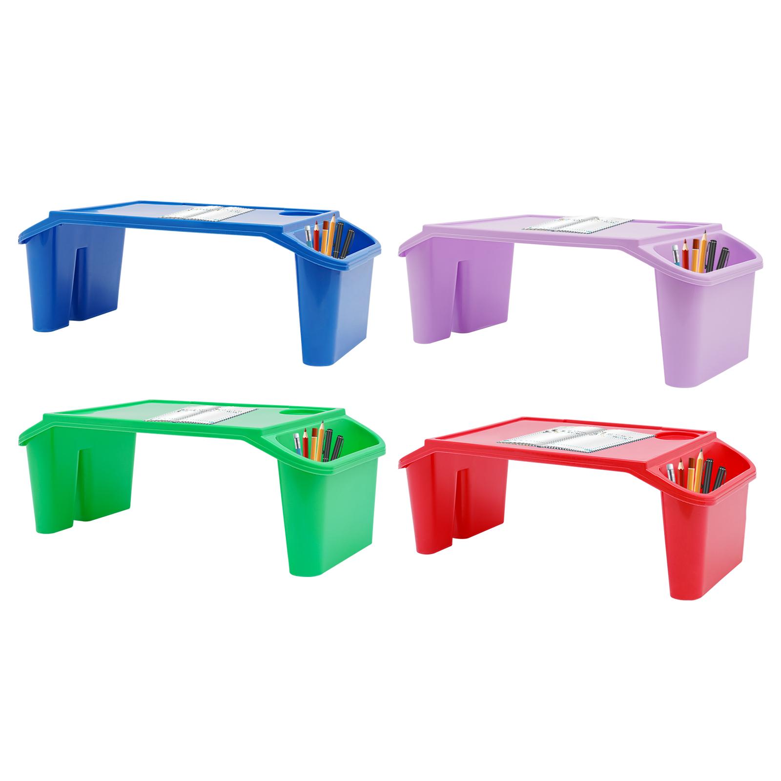 4Pcs Kids Lap Desk Tray, Plastic Breakfast Laptop Trays with Side Pockets, Portable Lap Bed Table for Family, School, Class