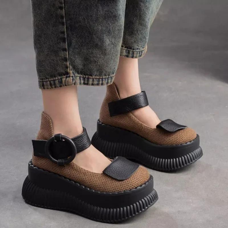 Fashion High Heel Shallow Mouth Single Shoe Increase Height Thick Bottom Sponge Women's Shoes European American Vintage