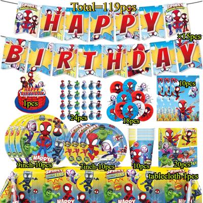 Spidey und Freunde Kindergeburtstag Party Deko Set Einwegteller Becher Banner Geschenktüte Tischgeschirr Zubehör Geburtstagsparty Mitgebsel