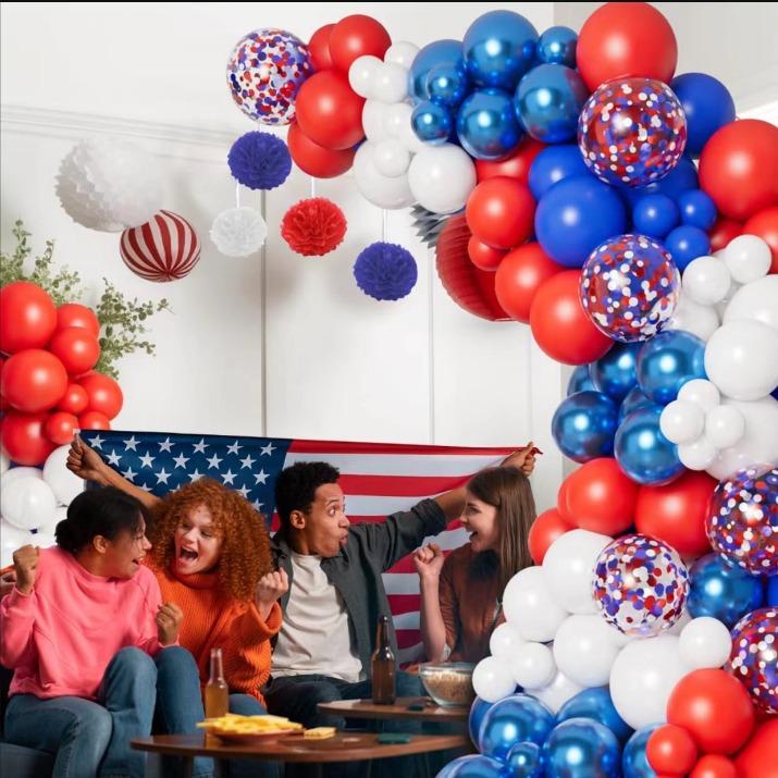 Red, White And Blue Balloon Garland Arch Chain Set Sailing Birthday Party Independence Day Scene Decoration