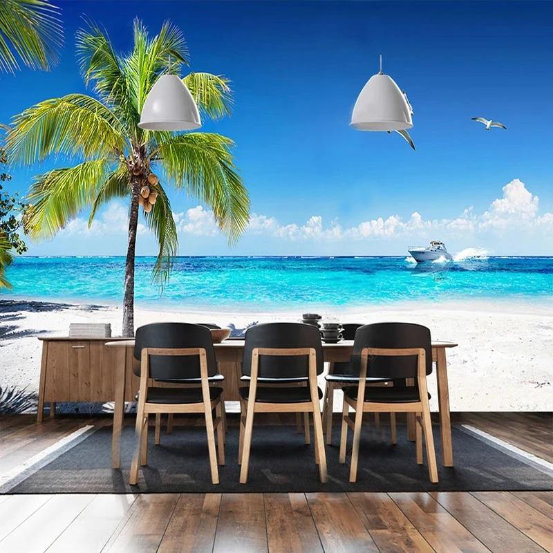 Modern Simple 3d Mural Beach Coconut Tree Scenery Photo Wallpaper Living Room Bedside Backdrop Wall Mural 3d Fresco