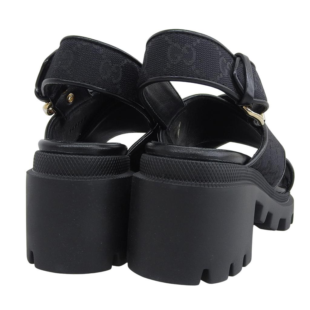 Pristine GUCCI Sandals Cross-strap Platform Black GG Canvas Women 35 749795 Used