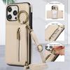 For iPhone 16 Pro Max Leather Back Cover Zipper Wallet Kickstand Phone Case with Shoulder Strap