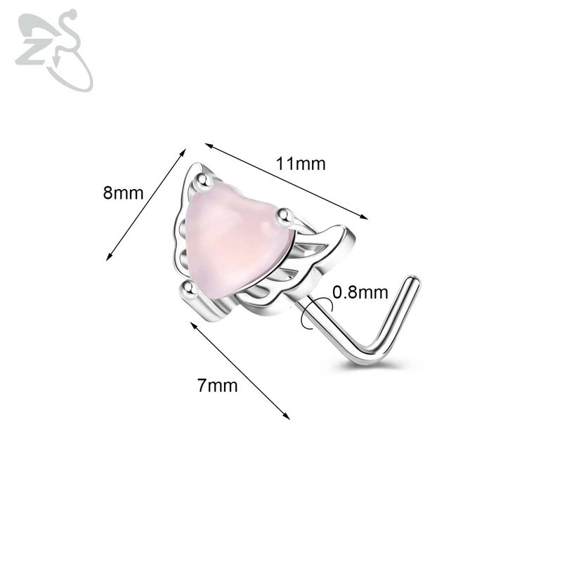 ZS 1 Piece Cute CZ Crystal Nose Stud L-Shape 20g Stainless Steel Nose Piercings Flower Moon Heart Shape Zircon Nostril Piercing