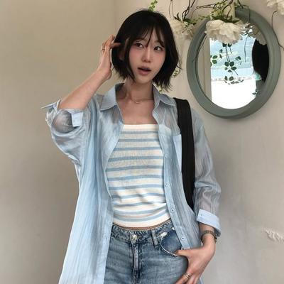 Knit Sleeveless Sheer Shirt Set As2ex420