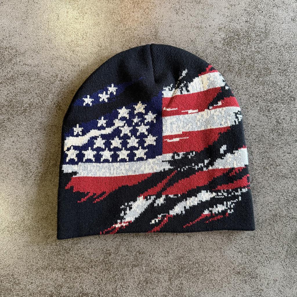 American Flag Knit Hat For Men Women Outdoor Warm Beanie With Colorblock Pattern