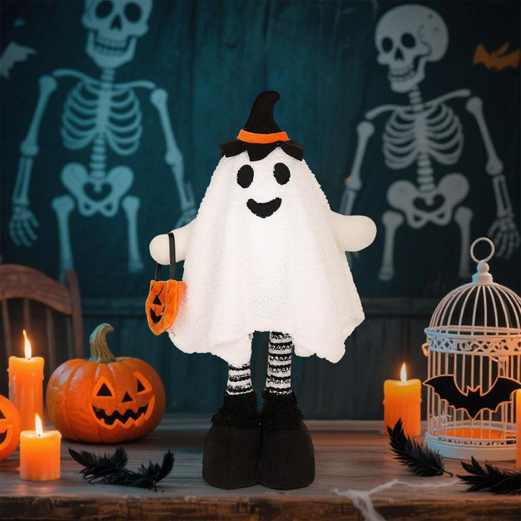 Halloween Stehender Geist Plüschtier Puppe Ornament 17,3 Zoll Ausziehbar Halloween Gruseliger Geist Plüschfigur Skulptur Dekor
