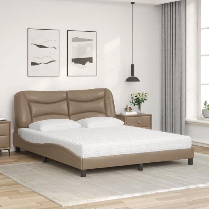 VidaXL Bed with Mattress Cappuccino 160x200 Cm Faux Leather 3208735