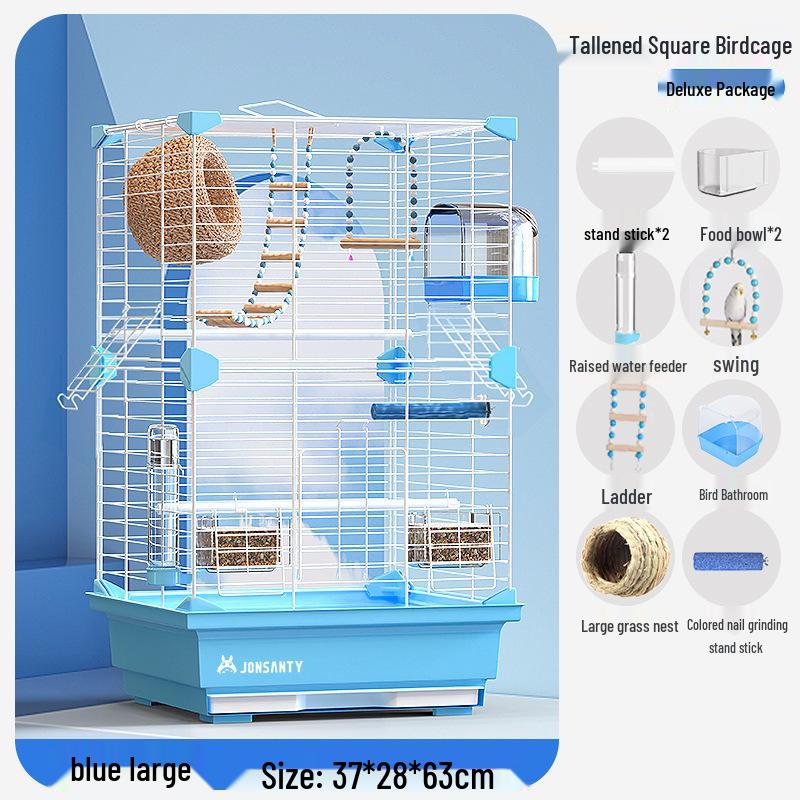 Großer Acryl-Vogelkäfig für Papageien, Nymphensittiche & Wellensittiche - Transparente Vorderseite mit Metallrahmen