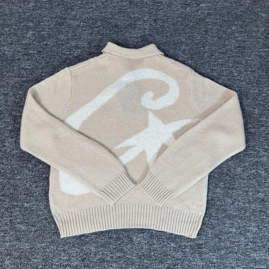 Pulover Tricotat Corteiz Alcatraz Unisex Bej cu Guler de Blană