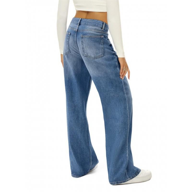 Women's Distressed High-Waist Retro Cat Whisker Straight Jeans