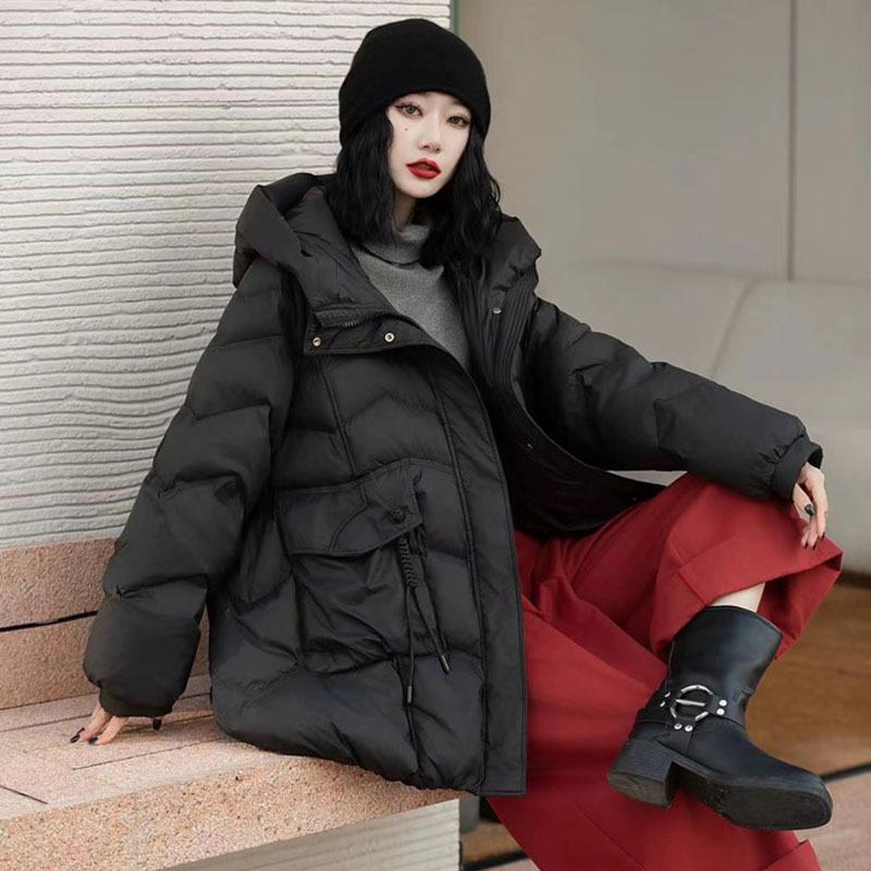 

Ретро-пуховик средней длины для женщин, зимний модный дизайн, теплая белая утиная пуховая куртка с кисточками One size чёрный