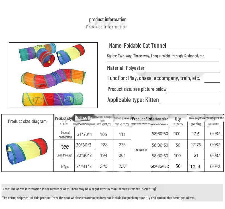 Rainbow Three-Way Foldable Cat Tunnel Toy