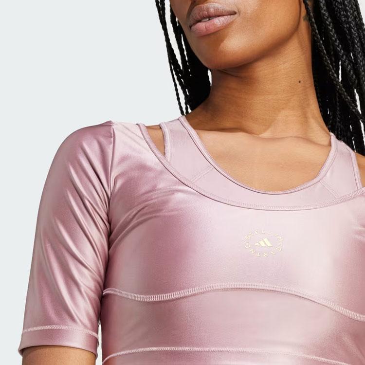 adidas X Stella McCartney Crop Top Solid Color Logo Slim Fit Women Tops Pink IN3652