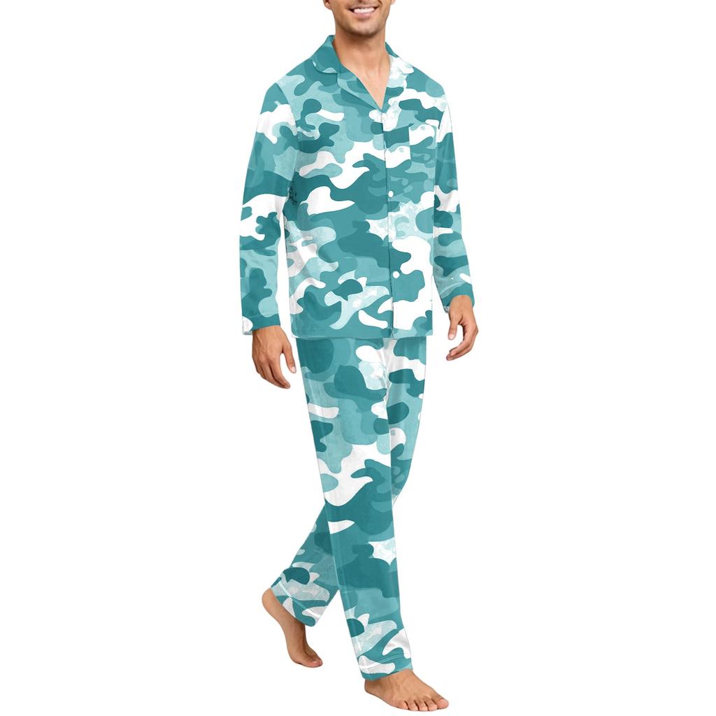 Men's Button Down Pajama Set with Long Sleeves - Comfortable Sleepwear for Home and Lounging