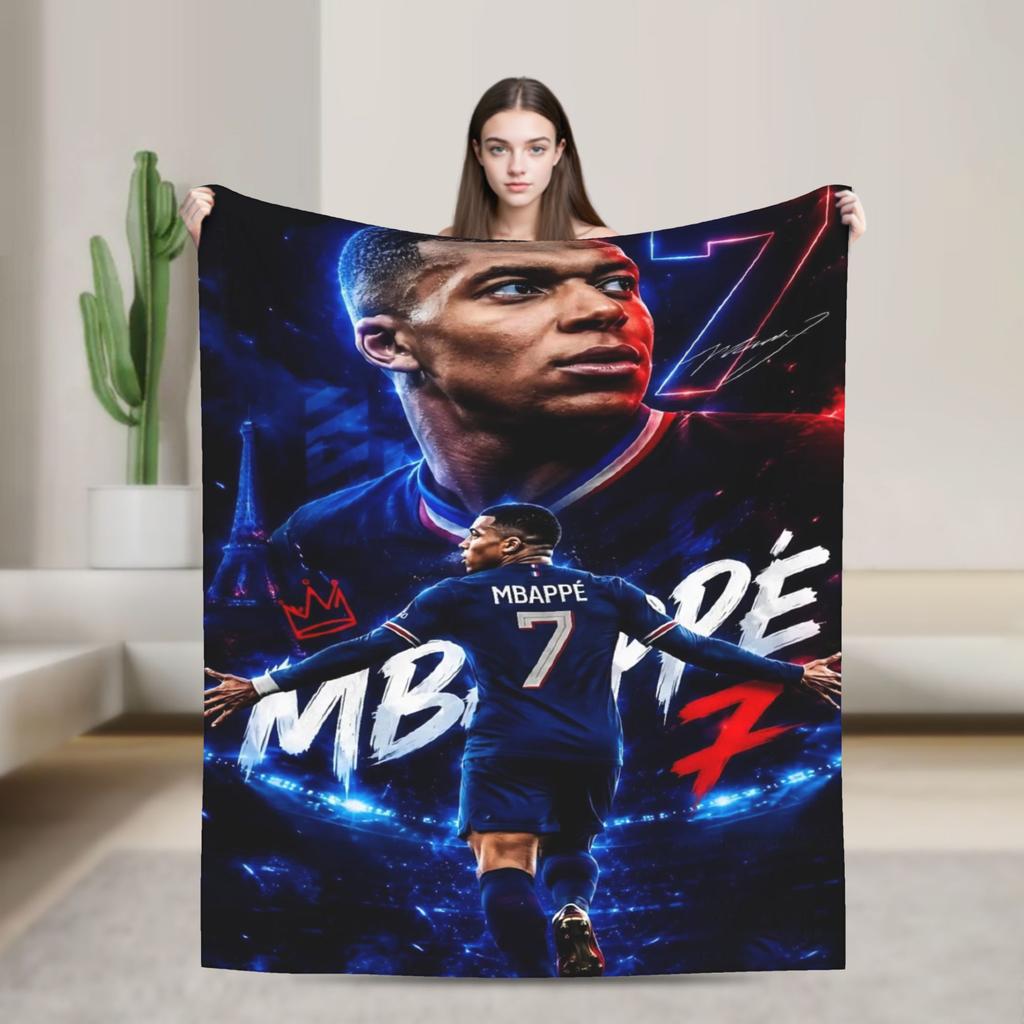 Mbappes Football Number 10 Blanket Coral Fleece Plush Decoration Multifunction Soft Throw Blankets for Home Couch Bedding Throws
