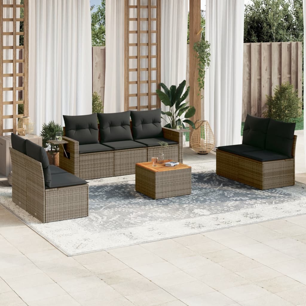 8 Piece Grey Garden Sofa Set with Cushions Poly Rattan