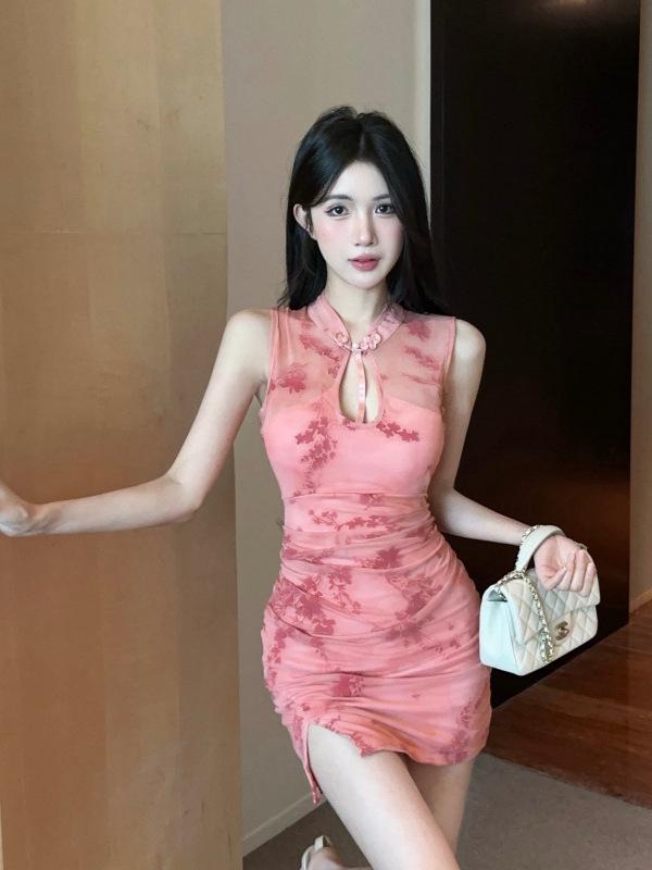 Slim Fit Cheongsam Sleeveless Bodycon Dress for Women