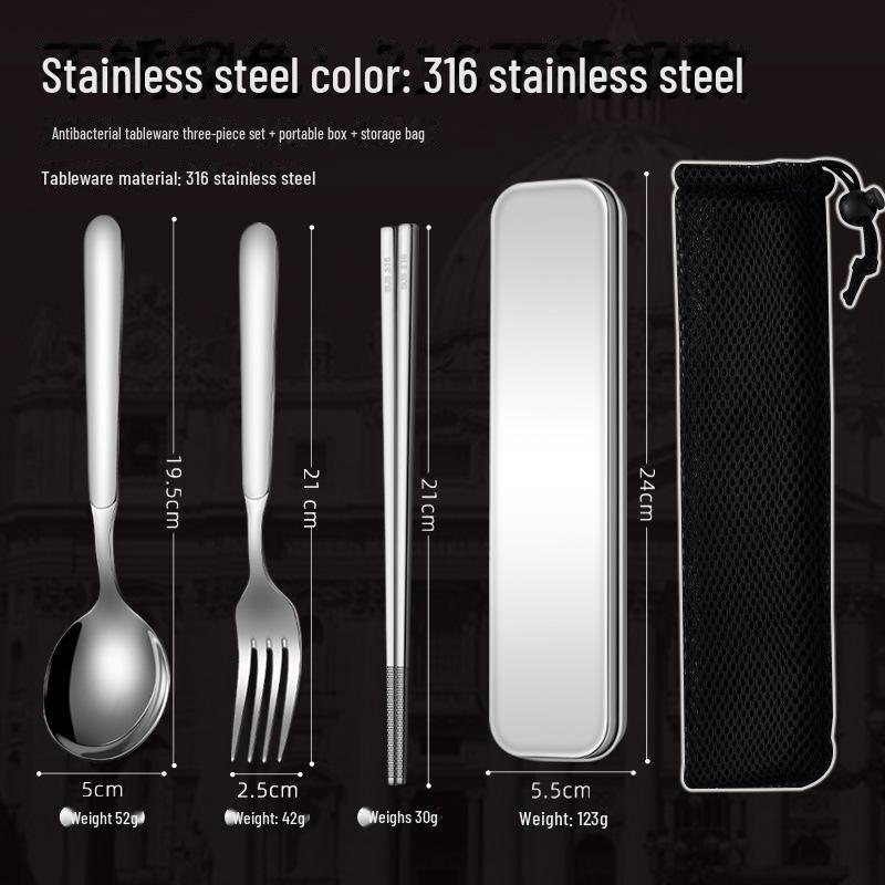 

Набор детских столовых приборов из нержавеющей стали 316: Палочки для еды, ложка, переносной ящик для хранения для начальной школы и использования на открытом воздухе