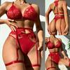 3PC-Women Wireless Bra Sexy Underwear G-String Garter Set Wine-Red Sexy Lingerie