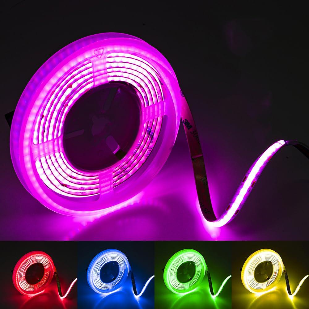 FCOB COB RGB LED Strip 576 High 8mm USB Music APP IR Color Suitable for Indoor Light, LEDs/m, 1.5M, 4PIN, Density, Flexible, Wide, DC5V, Controller,