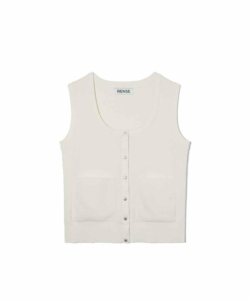 Lense Scoop Neck Rivet Sleeveless Knit Ivory