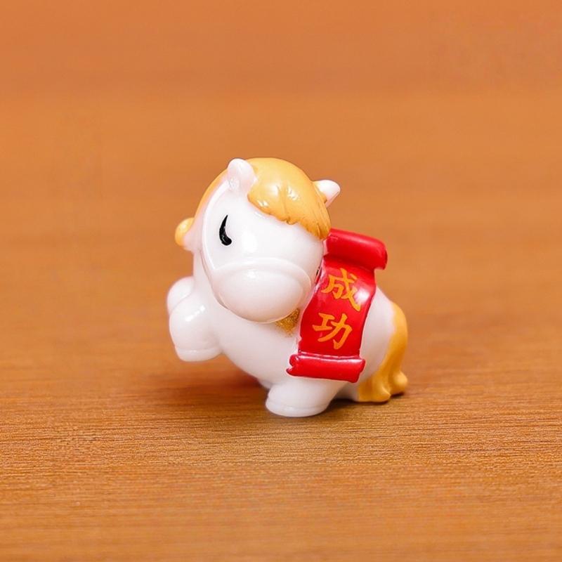 6 Piece Chinese Zodiacs Horse Miniature Figurine Resins Craft Desk Decors Ornaments for Home Office New Year Celebration