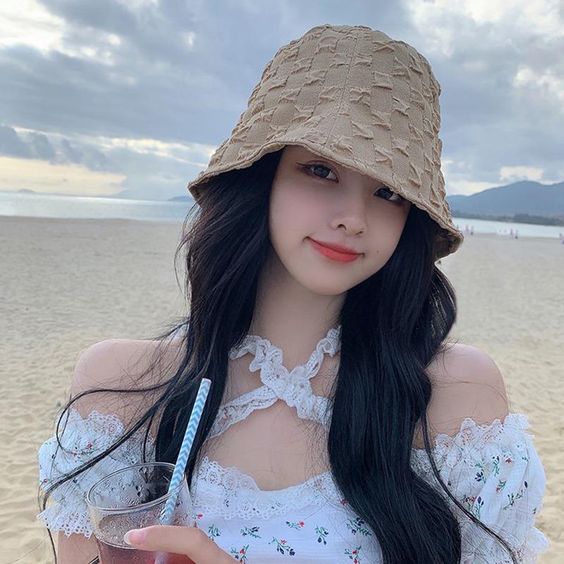 Seersucker Pleating Women's Bucket Hat Thin Small Square Summer Sun Hat