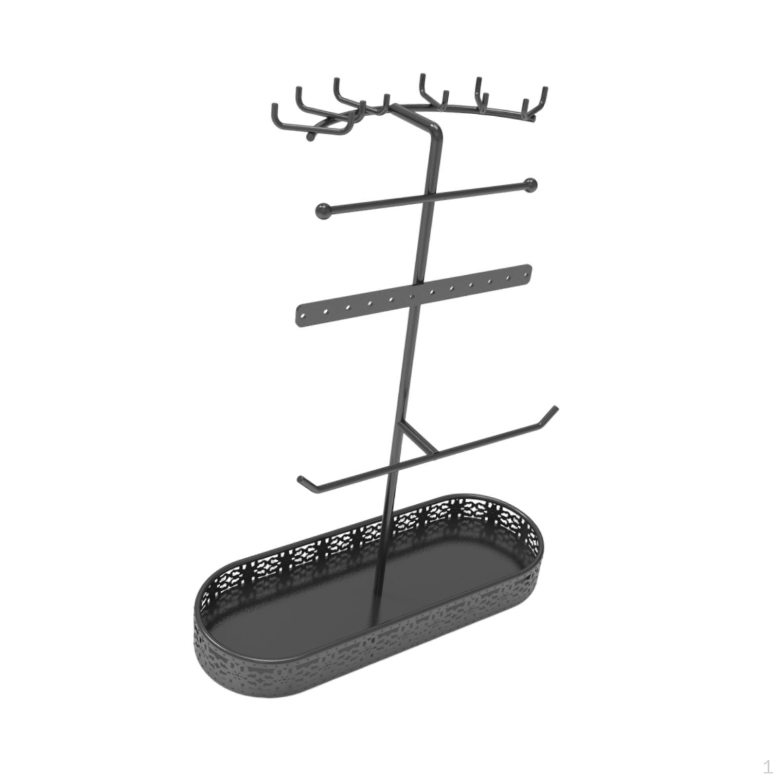 

Earring Bracelet Hanger Necklace Holder Desktop Organizer 24.6x9.3x32cm Rings Key Metal for чорний