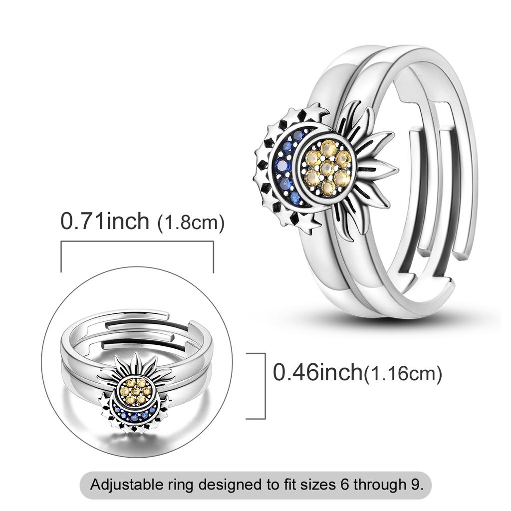 Copper Sun Moon Star Open Ring For Women Cz Inlaid Vintage Fidget Adjustable Celestial Fine Jewelry Gift