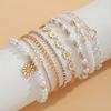 8 Pieces/set Daisy Heart-shaped Pendant Imitation Pearl Bracelet Set, Simple Bohemian Style, Suitable for Dates, Vacations, and Daily Wear