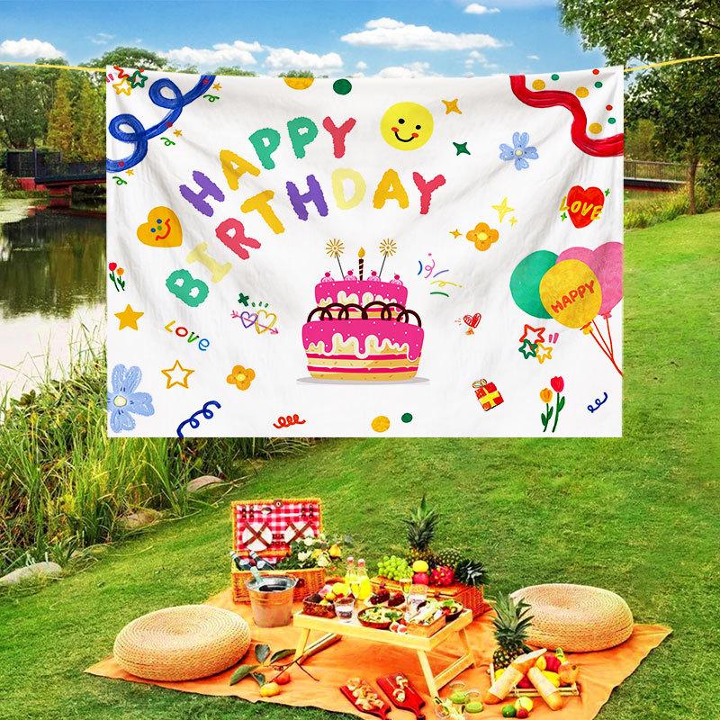 

День рождения Атмосфера Фон Ткань Дети Взрослый Банкет Вечеринка Украшения Гобелен Атмосфера Фотография Реквизит Флаг Подвешивание Worsted 1x0.7m