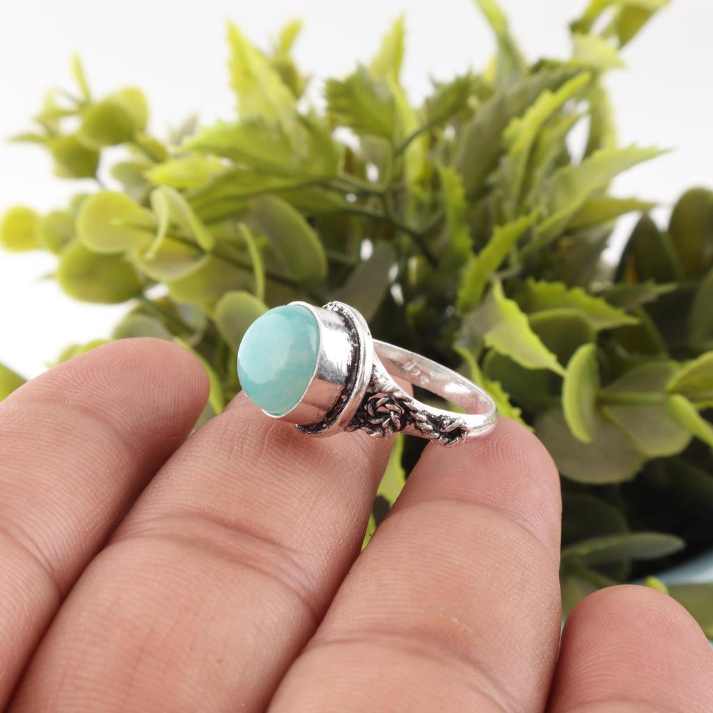 Amazonite 925 Sterling Silver Ring, Gemstone Dainty Ring, Handmade Spiritual Jewelry, Women's Ring Gift For Her