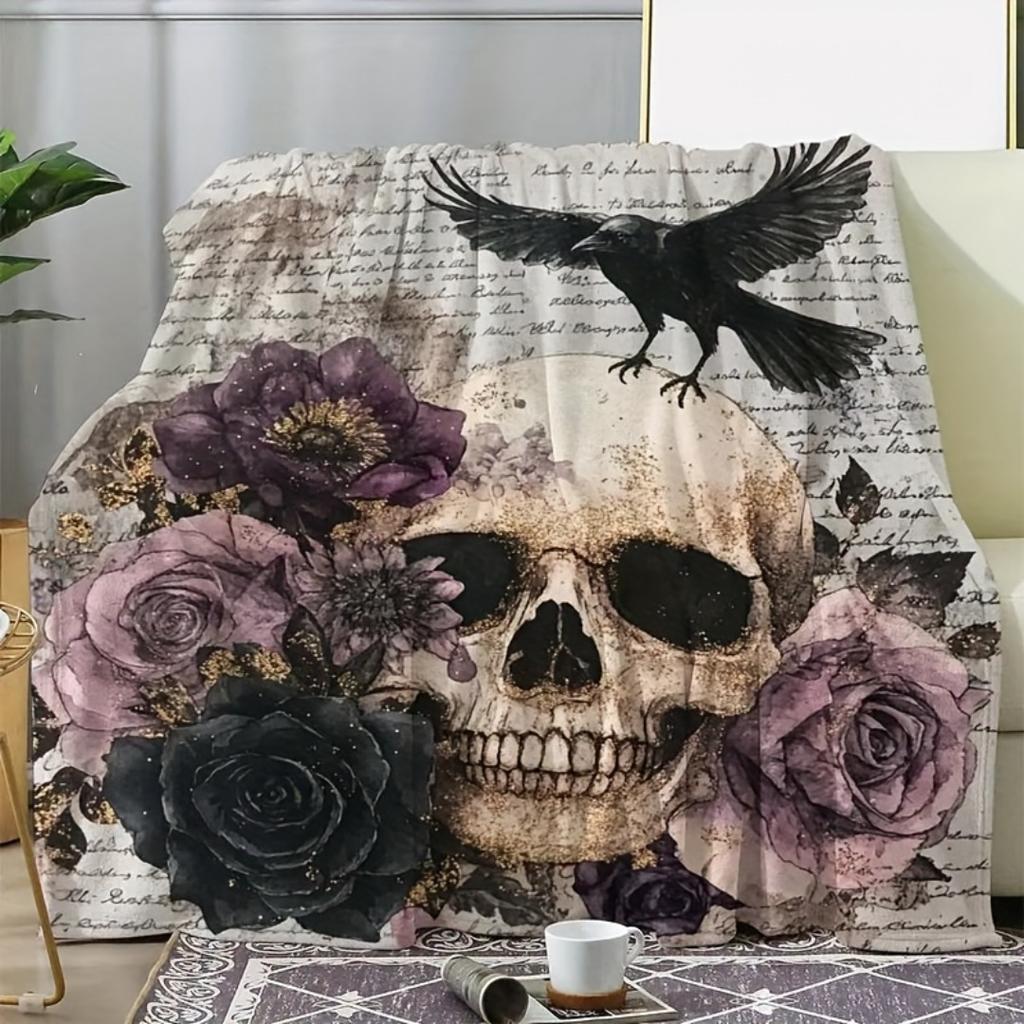 Rose Skull Halloween Blanket Ghost Print for Sofa Chair Skin-Friendly Soft Blanket 2025 New for Home Halloween Decoration