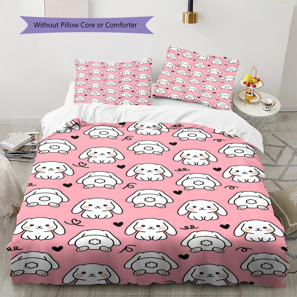 Pink Cartoon Art Pattern Bedding,Quilt Set Quilt Cover Pillowcase Home Birthday Gift (1 * duvet cover + 2 * pillowcase, without core)