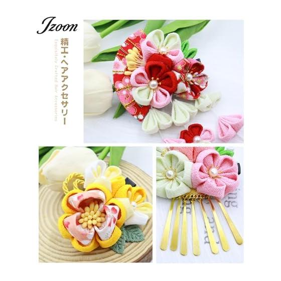 JZOON 3-Piece Tsumami Zaiku Hair Accessory Set for Shichi-Go-San, Coming-of-Age Ceremony, Yukata, Hakama, Kimono, Furisode, Japanese Attire, Flowers,