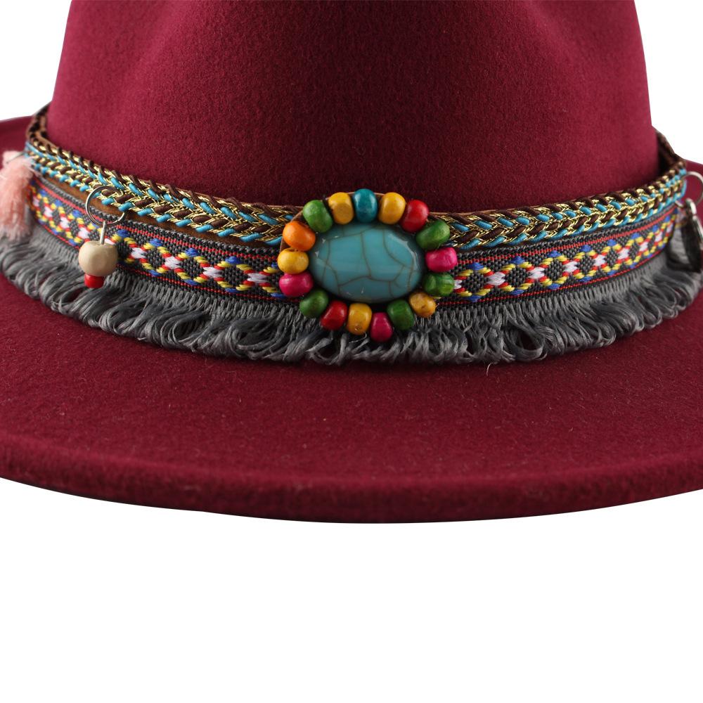 Autumn and Winter Retro Woolen Top Hat Women's New Ethnic Style Jazz Woolen Hat European and American Bell-shaped Hip-hop Felt Hat