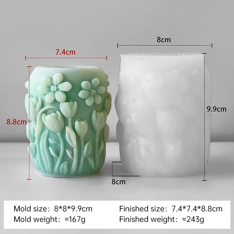 DIY Maple Tulip Cylinder Silicone Candle Mold Handmade Aroma Plaster Ornaments Mould Flowers Pillar Candle Making Supplies