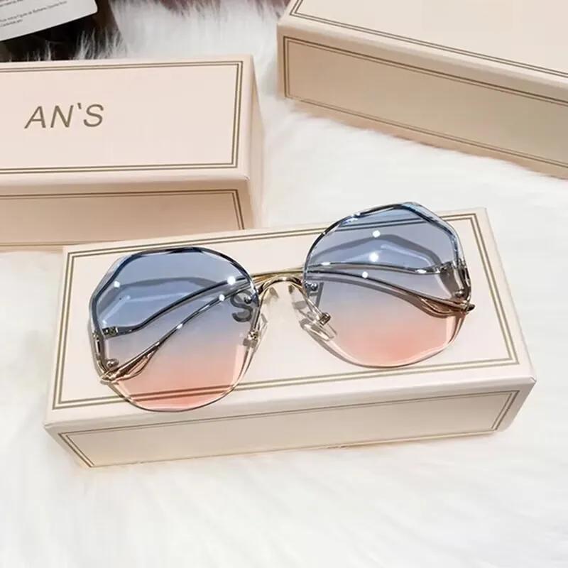 Frameless Women Sunglasses Trendy Edge Cut Light Color UV400 Protection Fashionable Large Frame Eyewear Gafas De Sol