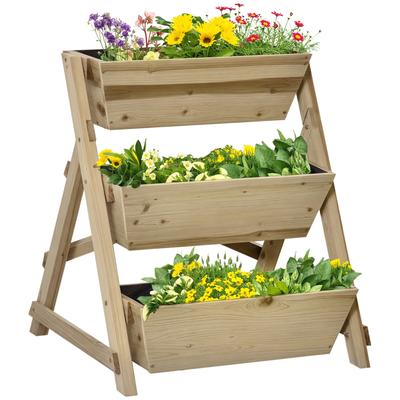 Raised Garden Bed Flower Staircase Wood Flower Ladder with 3 Shelves Plant Staircase Plant Shelf Plant Stand Flower Shelf Flower Stand Natural 71 X