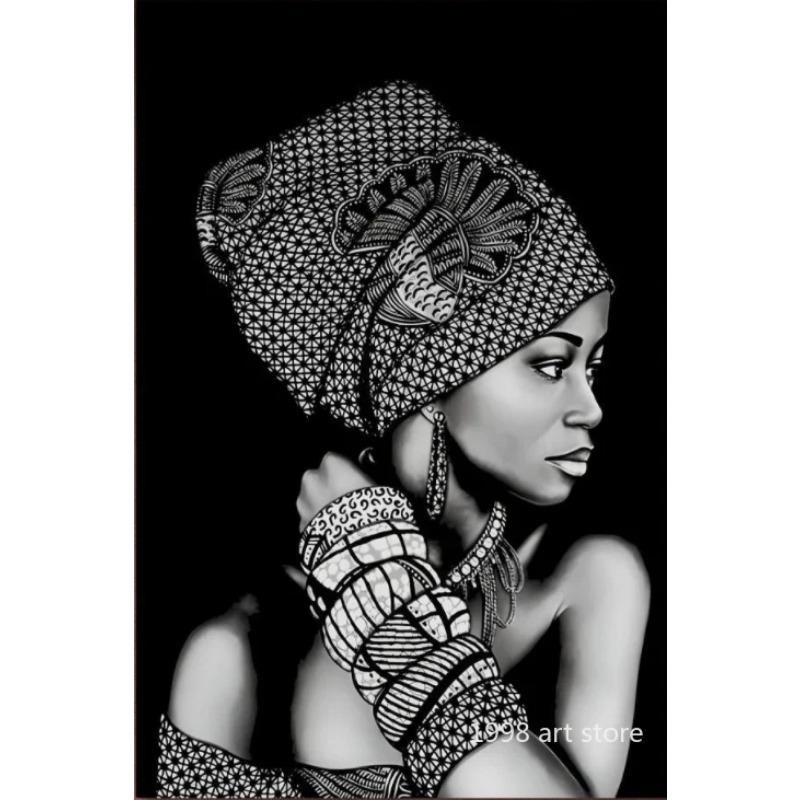 

Красота африканской женщины с шарфом, браслетом, ожерельем и серьгами, художественный постер, картина на холсте, настенная печать, картина для домашнего декора комнаты 30X45cm Unframed