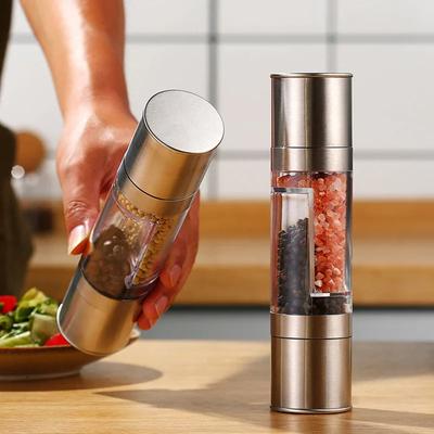 Manual Stainless Steel Salt Pepper Mills 2 In 1 Salt and Pepper Grinder with Adjustable Ceramic Grinding Spice Kitchen Gadgets